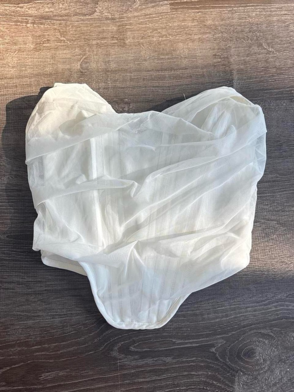 AKIRA White Strapless Sheer Mesh Corset Crop Top